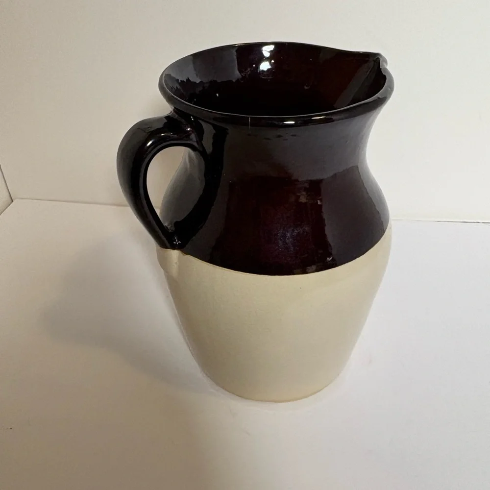 Vintage 1970s Two Tone Pottery Pitcher Made in USA